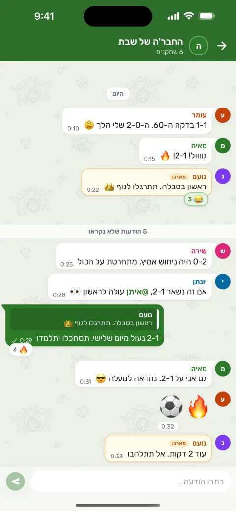 הצ'אט של הליגה באפליקציה: חברים מגיבים לניחושים ולתוצאה של המשחק