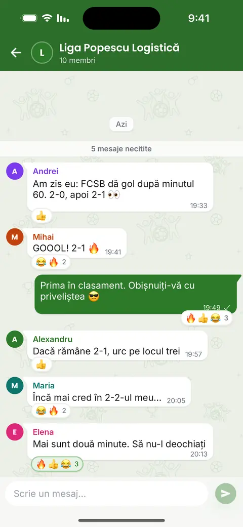 Chatul ligii în aplicație: mesaje, răspunsuri și emoji despre pronosticuri și rezultat