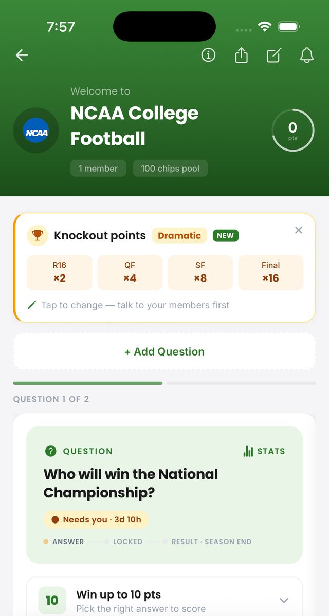 Season question — who will win the National Championship, worth up to 10 points